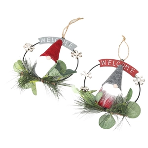 Set of Christmas gnome wreaths with Welcome signs and pine needles for home decor