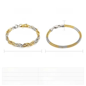 Detail view of two-tone stainless steel bracelets with dimensions and weight specs