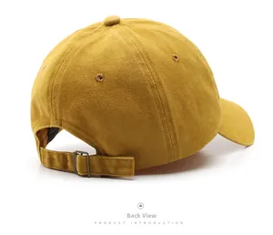 Detailed back view of the washed cotton baseball cap with adjustable metal buckle strap