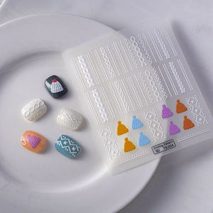 5D embossed knitting pattern nail stickers with 3D winter sweater texture and mini hats