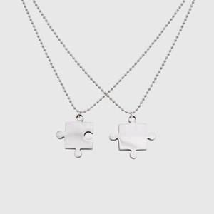 Polished stainless steel puzzle matching pendant necklaces with round bead chain link