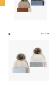 Detail of color-block knit beanie with soft pom-pom and thick winter lining texture