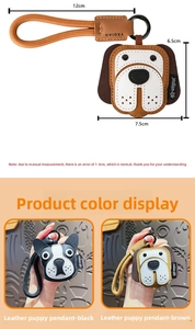 Detailed dimensions of handmade leather dog keychain with woven strap and matte alloy ring