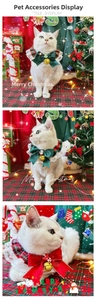 Detailed view of Christmas pet collars with plaid lace bows and festive bell pendants