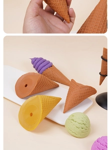 Close-up of realistic colorful giant ice cream cones with detailed waffle texture models