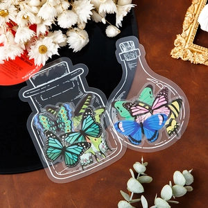Vintage PET butterfly stickers set for DIY scrapbooking with colorful insect patterns