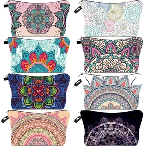Mandala Pattern Makeup Bag Polyester Canvas Travel Cosmetic Pouch With Zipper Closure And Handle For Women Bohemian