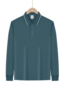 Detail view of dark teal long sleeve Polo shirt featuring breathable mesh fabric texture