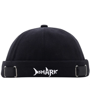 Bonnet Docker Sans Bord Broderie Shark Réglable Rétro Streetwear Casquette Pour Hommes Femmes Décontracté Yuppie
