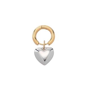 Minimalist two-tone heart drop earrings in 18K gold and silver plated stainless steel