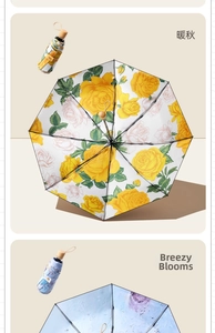 Parapluie pliable compact à imprimé floral avec motifs de roses peints à la main pour soleil