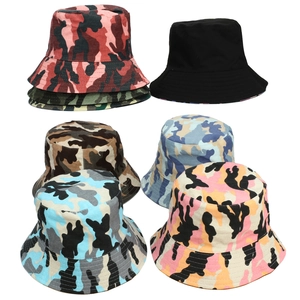 Cotton camo bucket hats for outdoor hiking and sun protection in various colors