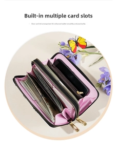 Internal view of butterfly print wallet showing pink slots and card compartments