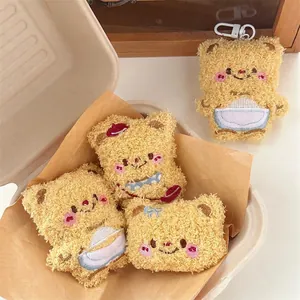 Cute Plush Bear Keychain And Brooch Soft Faux Fur Animal Bag Charm Embroidered Cartoon Doll For Backpack Decor