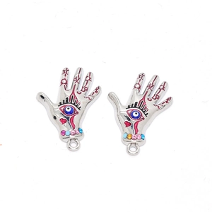 Silver Hamsa hand charms with evil eye and colorful rhinestones for jewelry making
