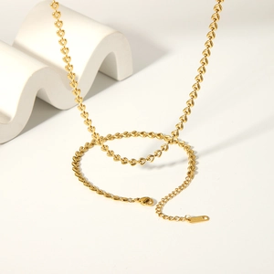 Stainless Steel Heart Link Necklace And Bracelet Gold Plated Non Fading Minimalist Jewelry For Women Elegant Clavicle Chain