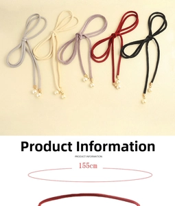 Detail of 155cm multi-color waist ropes with pearl pendants and gold tips for dresses