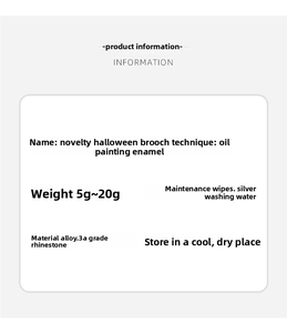 Detailed specifications chart for Halloween enameled alloy brooches with 3A rhinestones