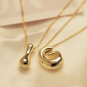 Puffy Bubble Initial Pendant Necklace 18K Gold Plated Copper Alphabet Minimalist Elegant Jewelry Women