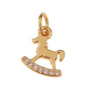 Pendentif cheval à bascule doré avec strass pour colliers et bijoux à faire soi-même