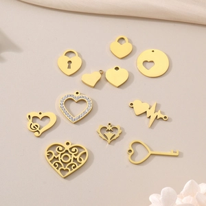 Détails de breloques cœur et pendentifs cadenas en acier inoxydable doré pour bijoux DIY
