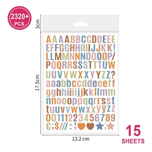 Flat lay of 2320+ piece waterproof alphabet sticker set for scrapbooking and decoration