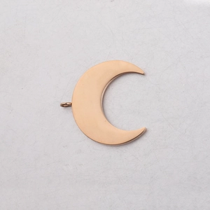 Detailed view of 20x21mm golden mirror stainless steel crescent moon charm with connector
