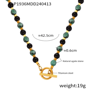 Bohemian style mixed natural stone beaded necklace with titanium steel gold plated clasp.