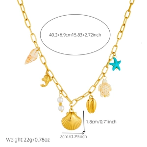 Gold chain necklace with ocean charms including starfish and sea turtle pendants