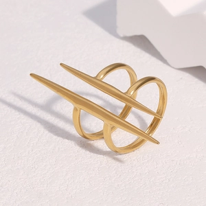 Minimalist punk style double finger ring in 18k gold plated stainless steel spike design