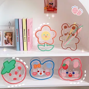 Acrylic Desktop Storage Organizer Transparent Cartoon Pen Holder For Stationery Makeup Brushes Cute Strawberry Bear Shape