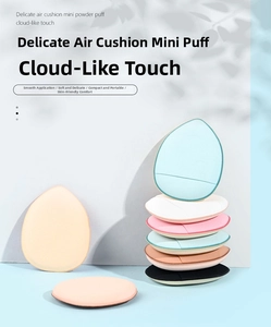 Close-up of mini teardrop and round finger powder puffs in assorted pastel colors
