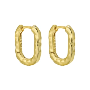 Minimalist S925 sterling silver oval hoop earrings with irregular hammered gold texture