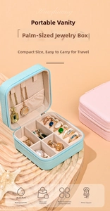 Mini portable jewelry organizer box with waterproof PU leather and ring storage slots