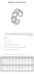 Detailed size chart for the S925 sterling silver chain ring with cubic zirconia stones
