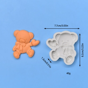 3D heart bear silicone mold and orange finished product with dimensions and weight