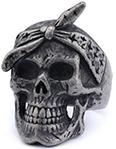 Detailed view of vintage gothic skull ring with bandana detail in 316L stainless steel