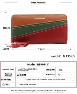 Detail view of the multi-slot interior of the tri-color PU leather long zip wallet