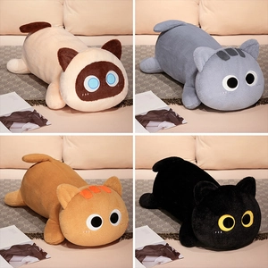 Cute long plush cat pillows in grey, orange, black and siamese colors for home decor
