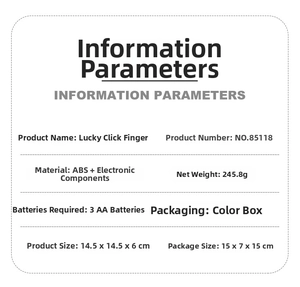 Detailed specifications of the electronic finger lie detector game with product dimensions