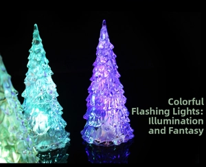Detail of colorful glowing crystal Christmas tree LED night lights with acrylic texture