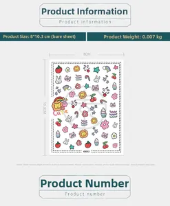 Detail card of KX052 nail stickers featuring cartoon lions, rabbits, and cute elements