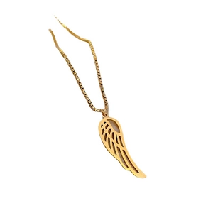 Elegant gold titanium steel hollow wing pendant necklace on high-quality box chain