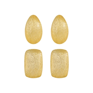Minimalist geometric S925 silver earrings in matte gold finish with oval and rectangle shapes