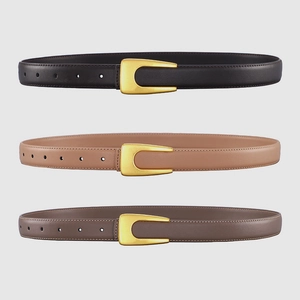 Women's vintage slim leather belts in three colors with classic gold U-shaped buckles