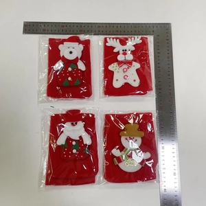 Christmas brushed fabric cutlery bags set with Santa, Reindeer, Bear, and Snowman designs