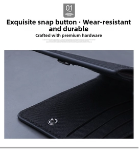 Macro view showing the precision metal snap button and multi-card slot structure of the wallet