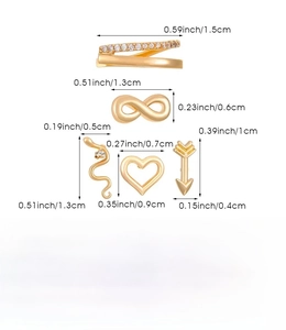 Detailed dimensions and weight of gold copper ear piercing set with multiple studs