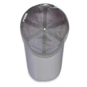Quick-dry breathable dark grey baseball cap with laser-cut side vents and adjustable buckle