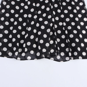 Retro black chiffon polka dot maxi dress with drawstring waist and pleated details